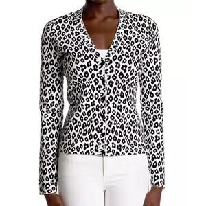 Theory Leopard Print V-Neck Cardigan Size Small Flawed